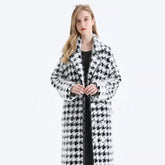 Dicker, langer, schwarz-weißer Nerzmantel für Damen, Cardigan-Mantel