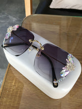 Rahmenlose, trendige Strass-Sonnenbrille, luxuriöse Sonnenbrille mit Farbverlauf für Damen