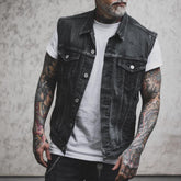 Lässige Herren-Jeansjacke, ärmellos, mit Umlegekragen