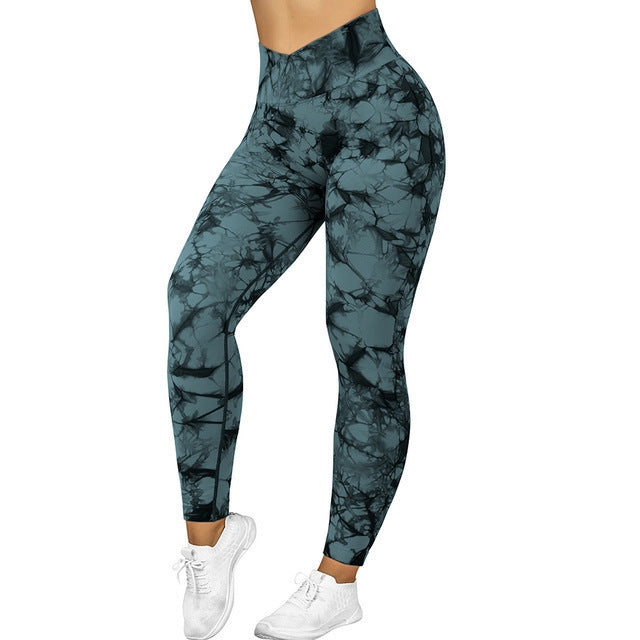 Nahtlose Leggings mit Batikmuster für Damen, Yoga-Hosen, Push-up-Sport-Leggings für Fitness, Laufen und Gymnastik