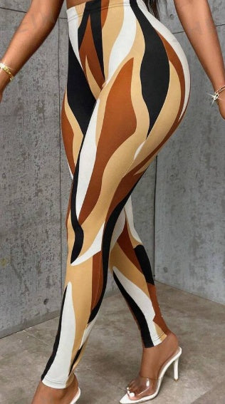 Lässige Leggings mit Farbblock-Design, schmaler Passform, Stretchanteil und zufälligem Muster