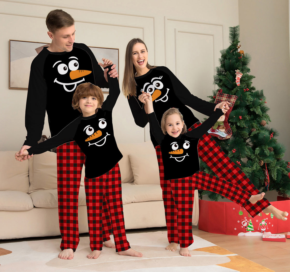 Cartoon-Check Weihnachten Eltern Kind Druck