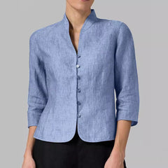 Slim Three-quarter Sleeve Button Jacket INS Fashion V-neck Stand Collar Outwear Tops Solid Color Clothing For Women