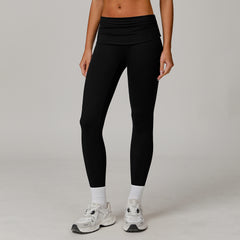 Hochtaillierte Yogahose für Damen mit faltbarem Bund – eine bequeme Sporthose, die Bauch und Hüfte formt und hebt.