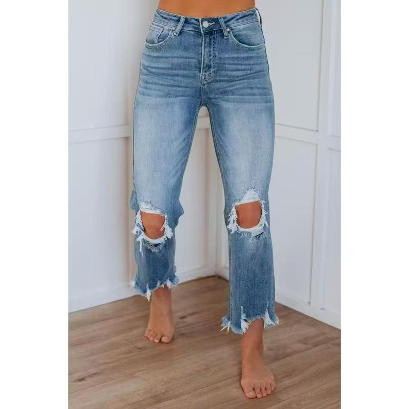 Europäische und amerikanische zerrissene Jeans für Damen, eng anliegend