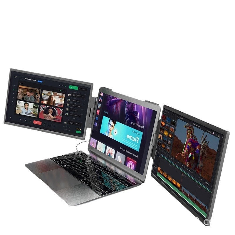 14-Zoll-Laptop mit Dual-Screen-Monitor und wandmontiertem externem Erweiterungsbildschirm