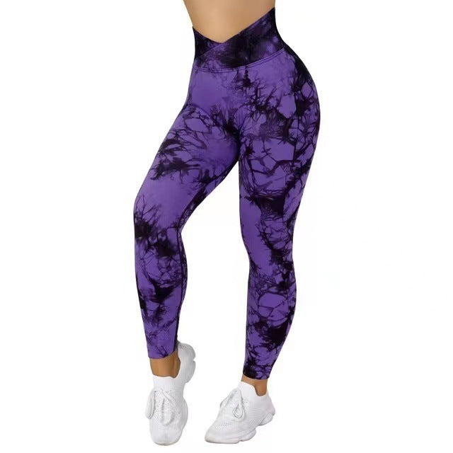 Nahtlose Leggings mit Batikmuster für Damen, Yoga-Hosen, Push-up-Sport-Leggings für Fitness, Laufen und Gymnastik